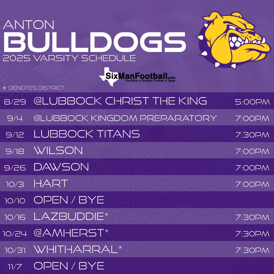 Anton Bulldogs 2025 football schedule