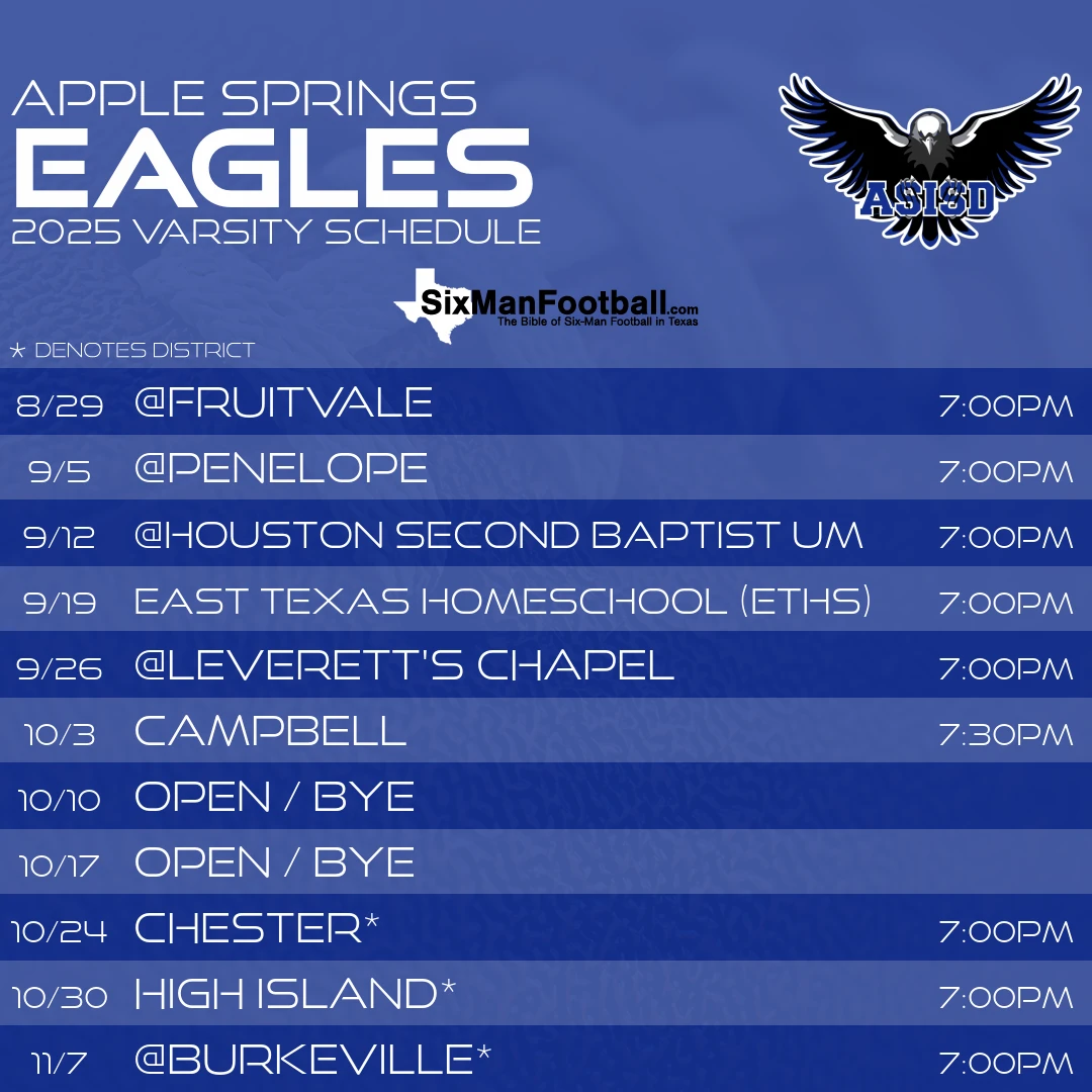 Apple Springs Eagles 2025 football schedule