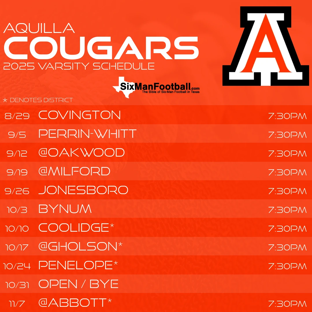 Aquilla Cougars 2025 football schedule