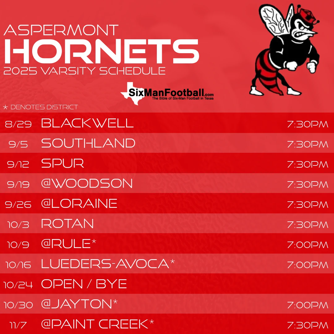 Aspermont Hornets 2025 football schedule