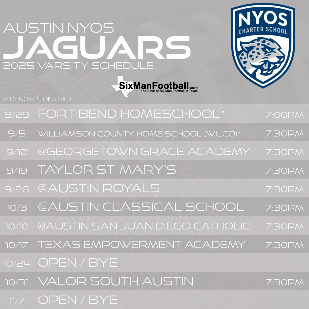 Austin NYOS Jaguars 2025 football schedule