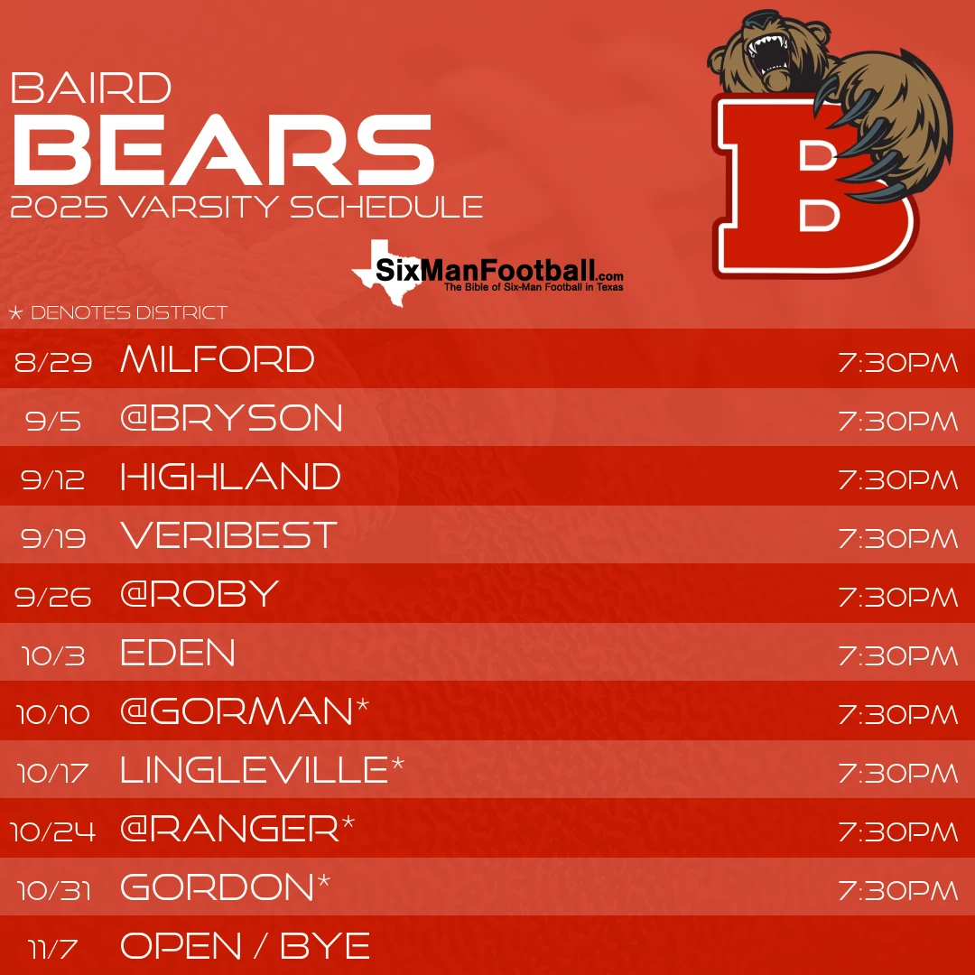Baird Bears 2025 football schedule