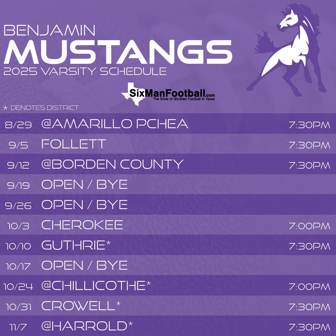 Benjamin Mustangs 2025 football schedule