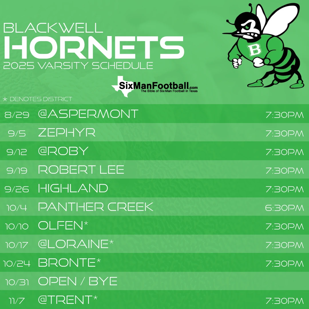 Blackwell Hornets 2025 football schedule