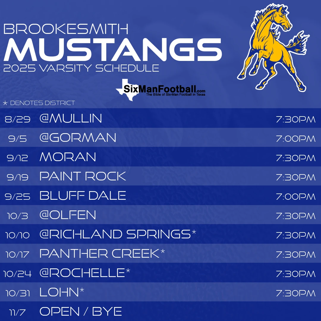 Brookesmith Mustangs 2025 football schedule