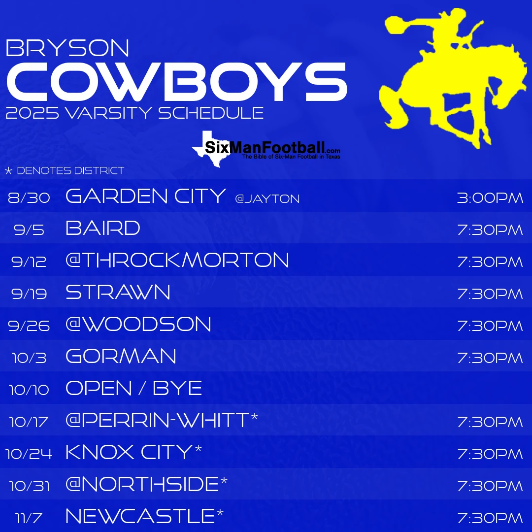 Bryson Cowboys 2025 football schedule