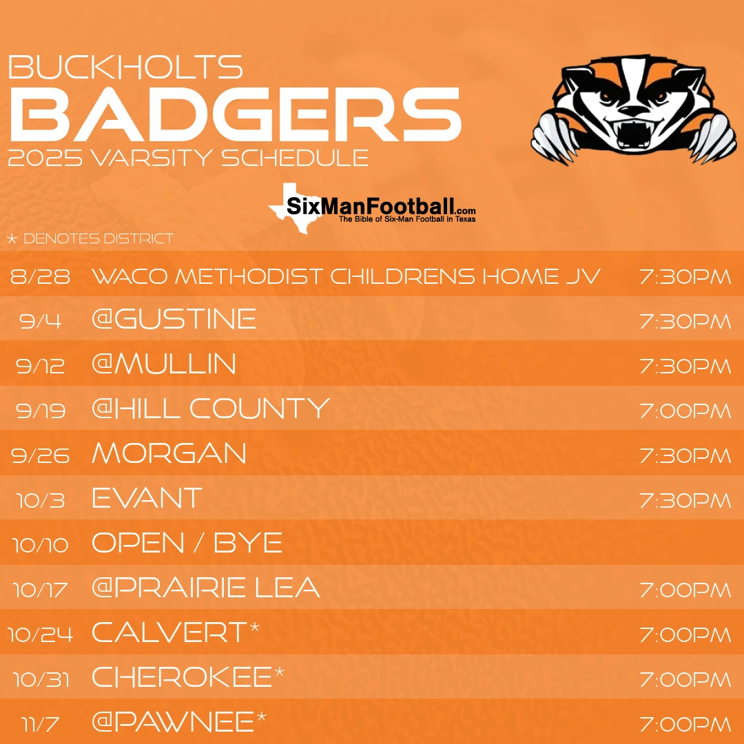 Buckholts Badgers 2025 football schedule