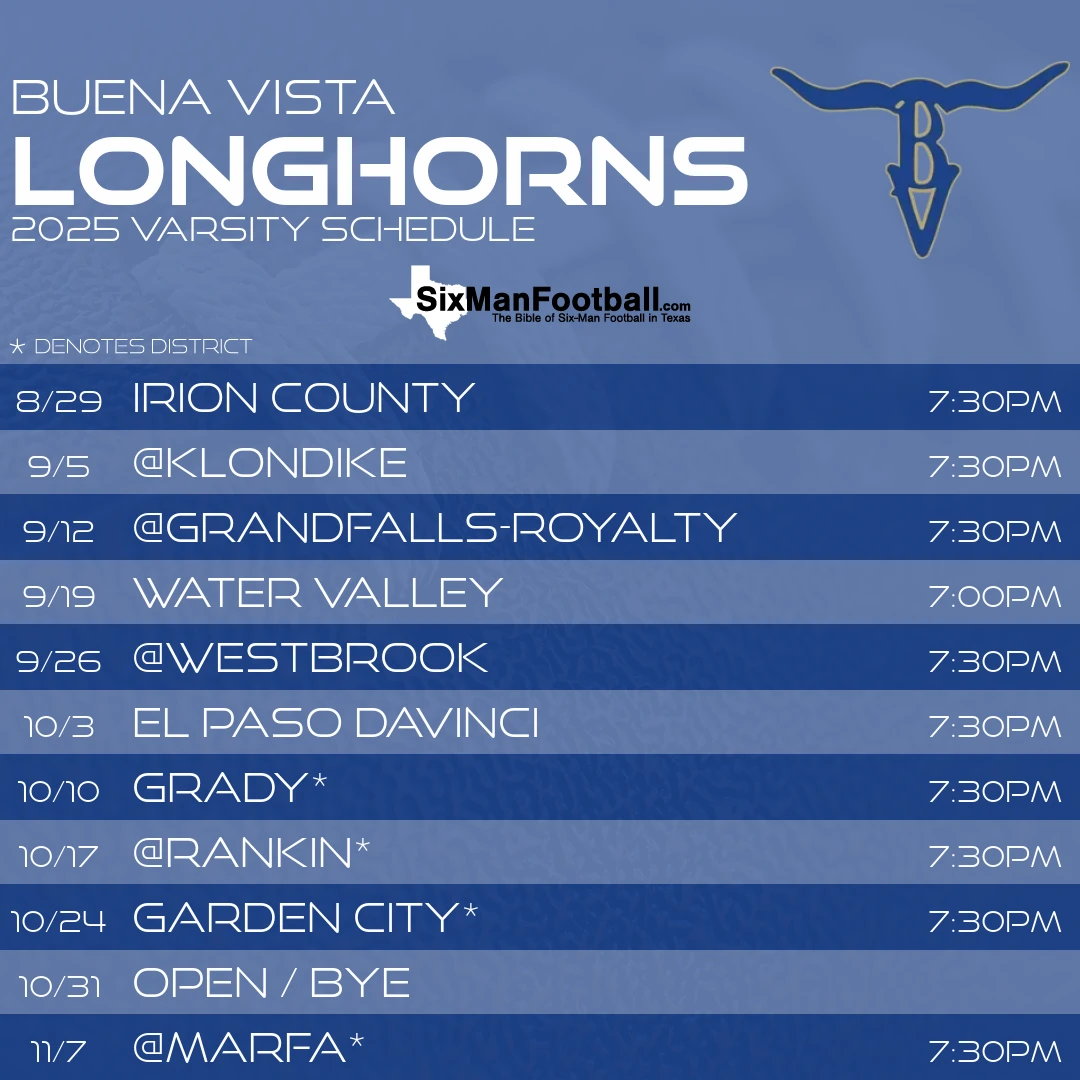 Buena Vista Longhorns 2025 football schedule