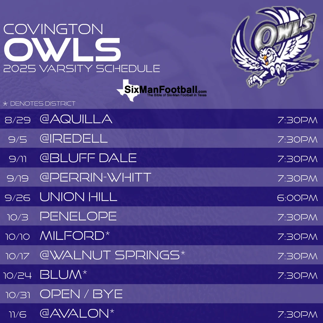 Covington Owls 2025 football schedule