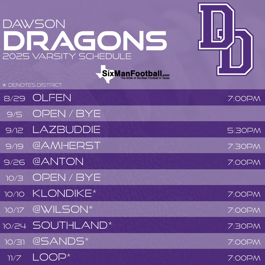 Dawson Dragons 2025 football schedule