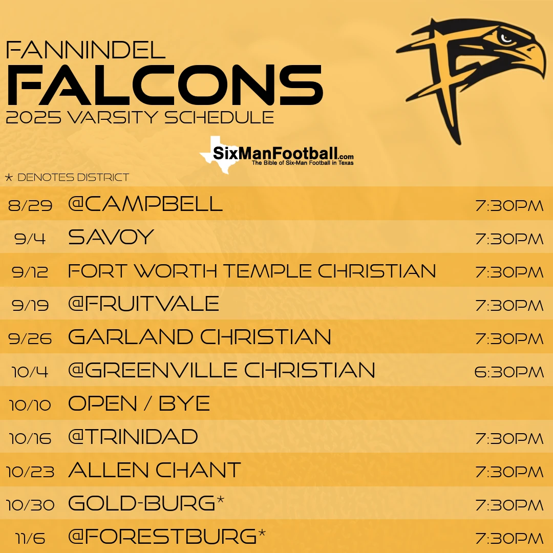 Fannindel Falcons 2025 football schedule