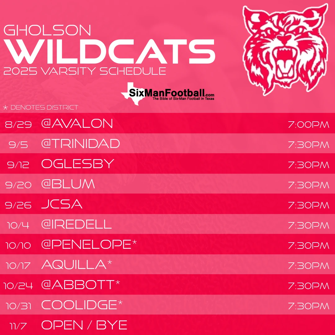 Gholson Wildcats 2025 football schedule