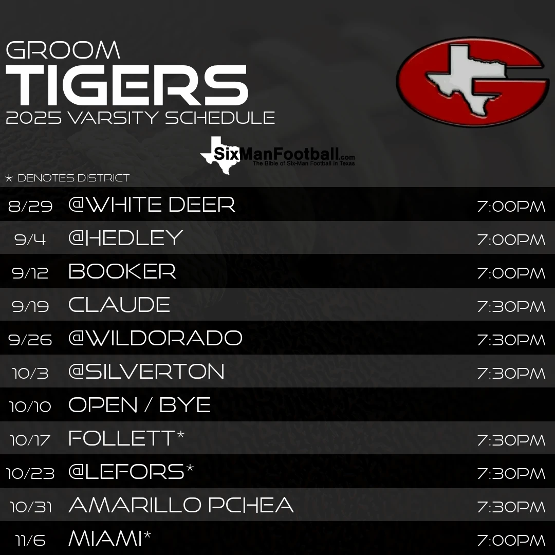 Groom Tigers 2025 football schedule