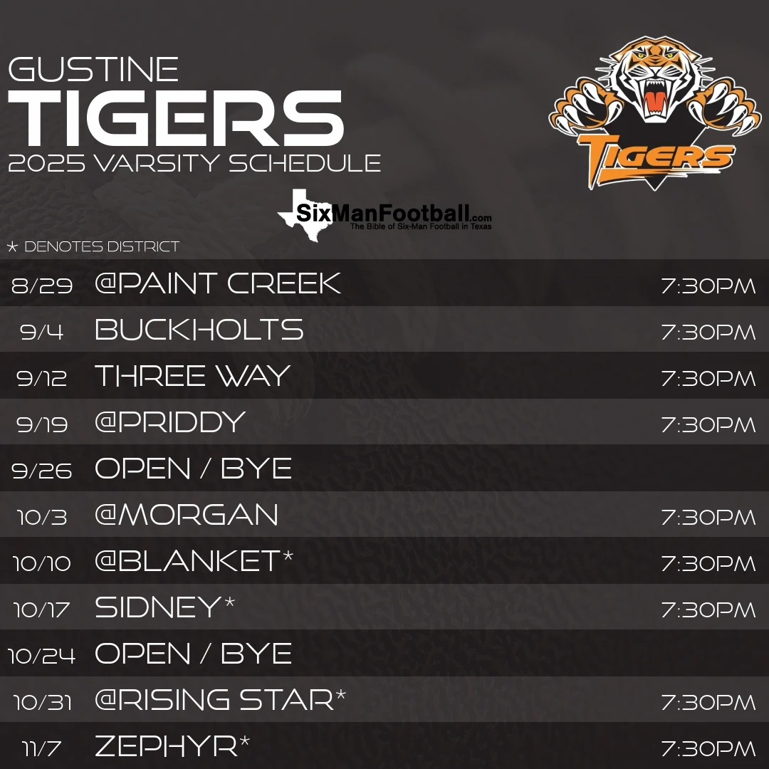 Gustine Tigers 2025 football schedule
