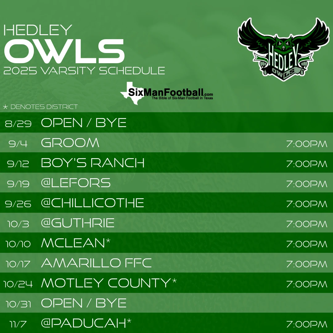 Hedley Owls 2025 football schedule