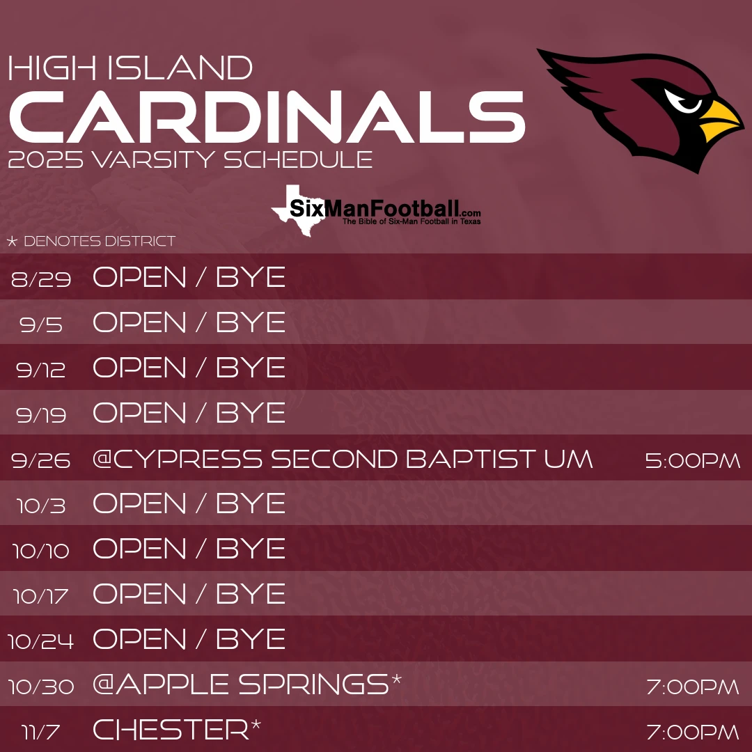 High Island Cardinals 2025 football schedule