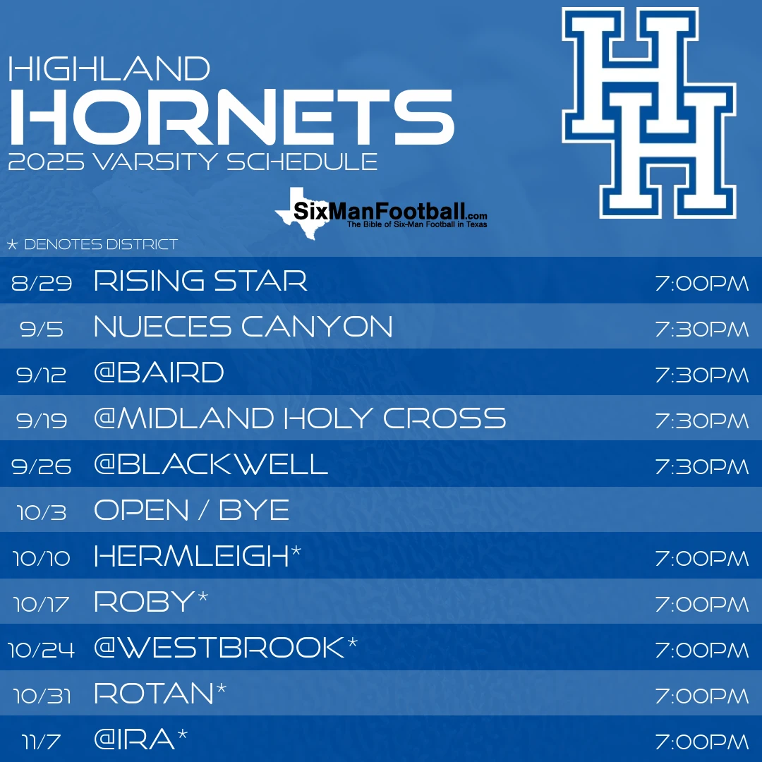 Highland Hornets 2025 football schedule