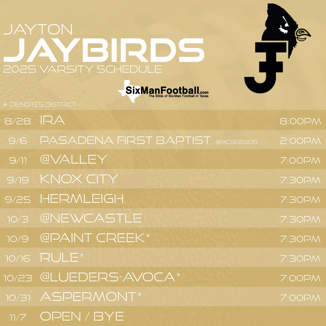 Jayton Jaybirds 2025 football schedule