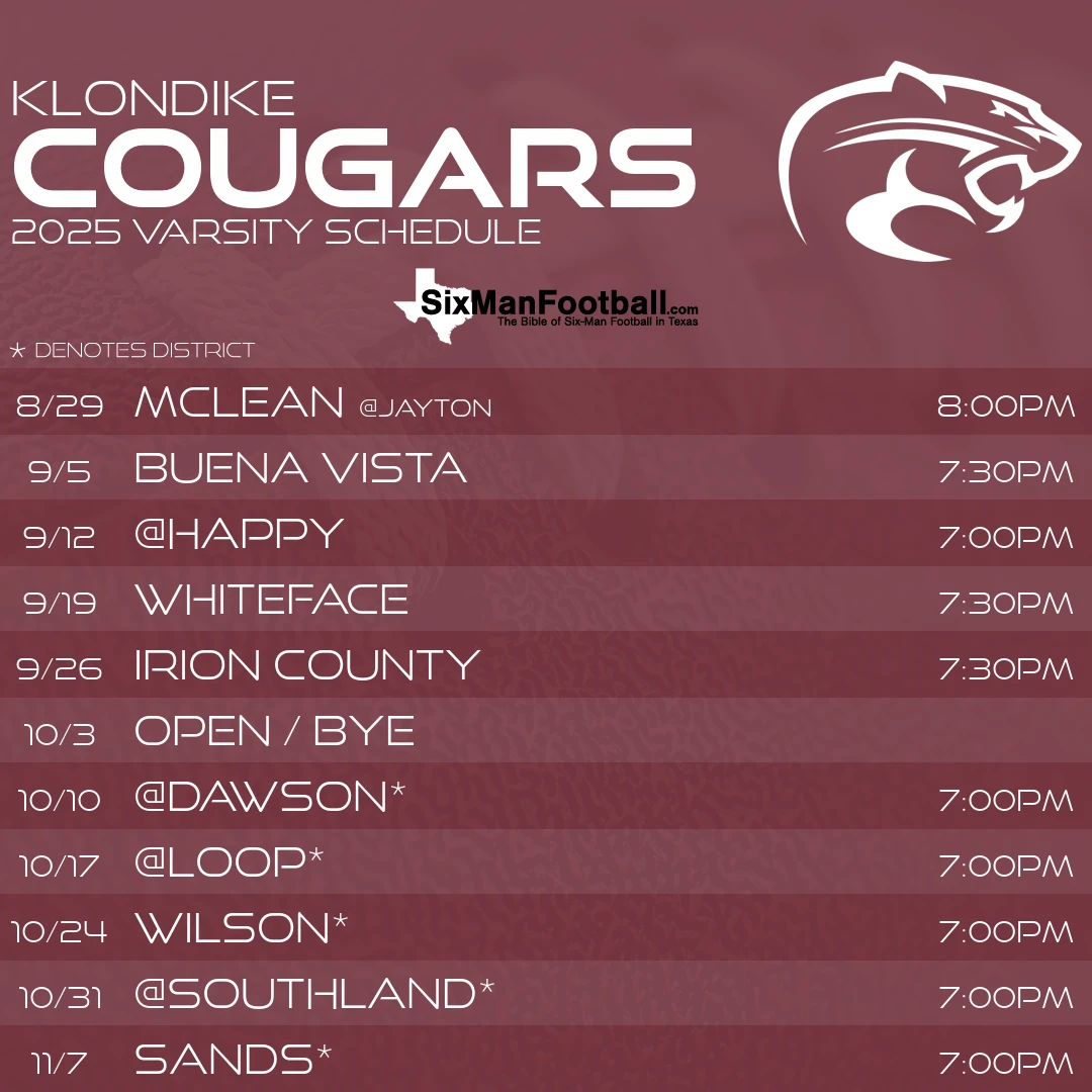 Klondike Cougars 2025 football schedule