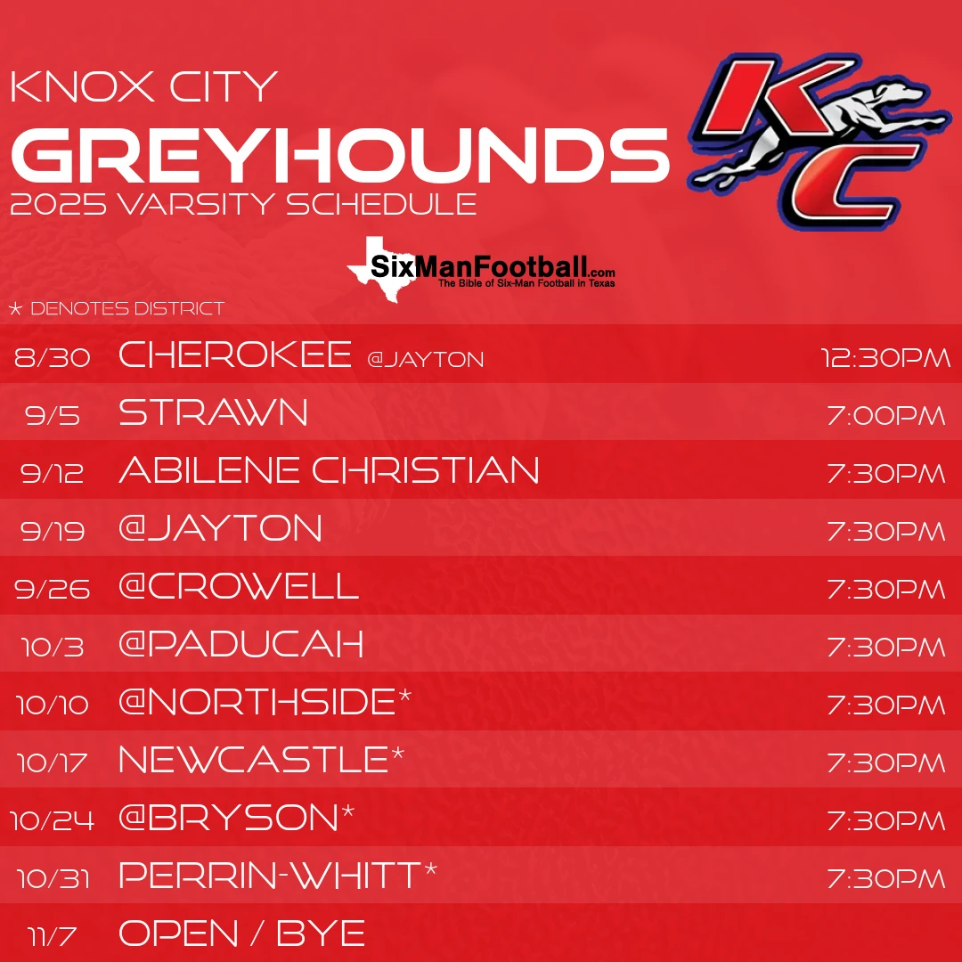 Knox City Greyhounds 2025 football schedule