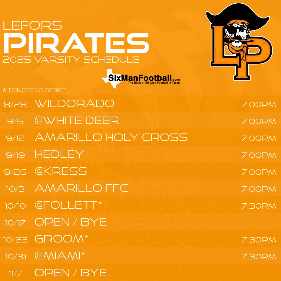 Lefors Pirates 2025 football schedule