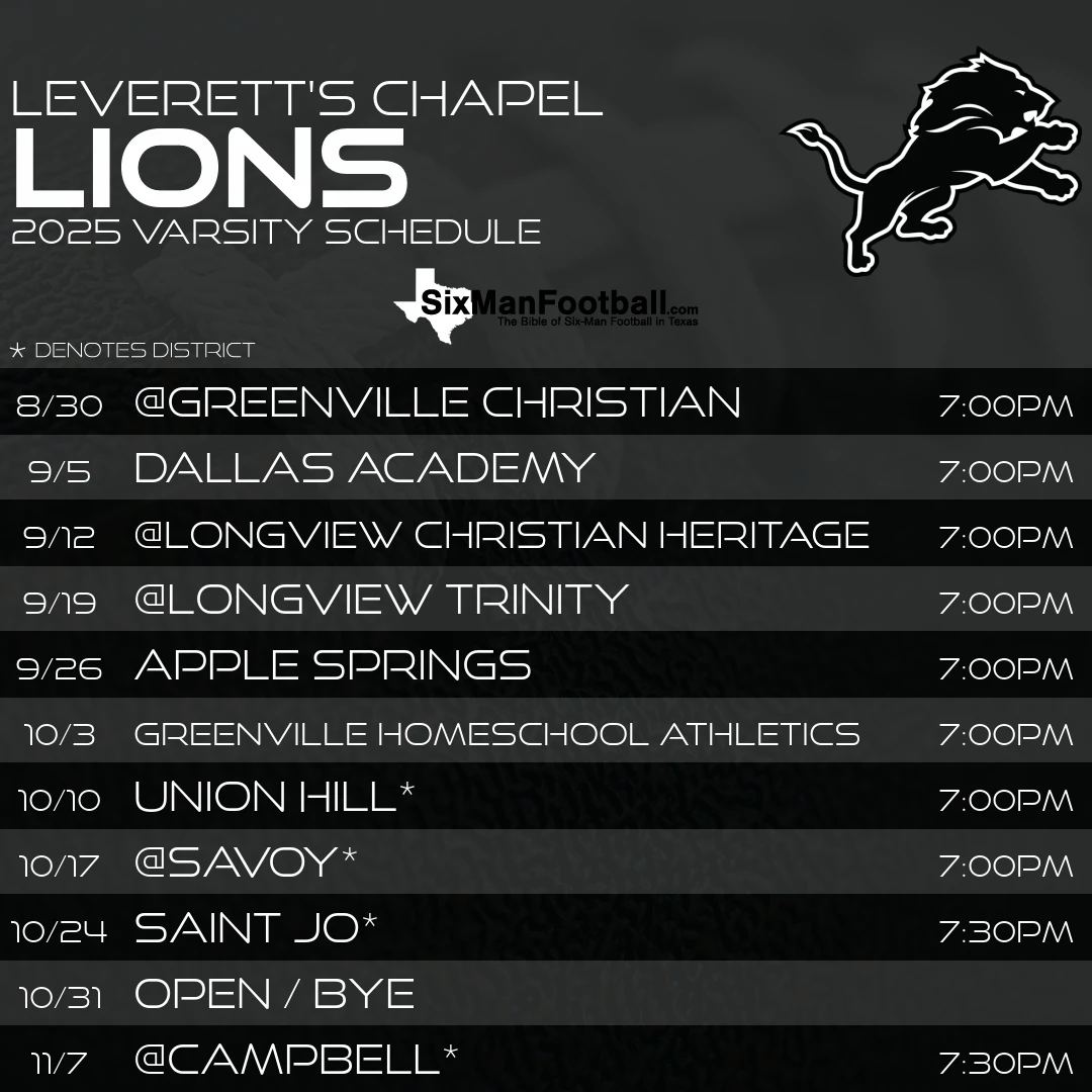 Leverett's Chapel Lions 2025 football schedule