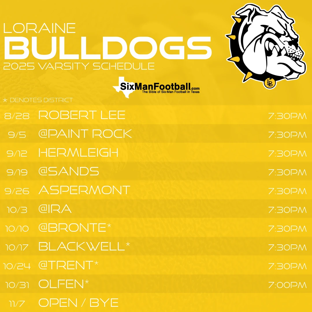 Loraine Bulldogs 2025 football schedule