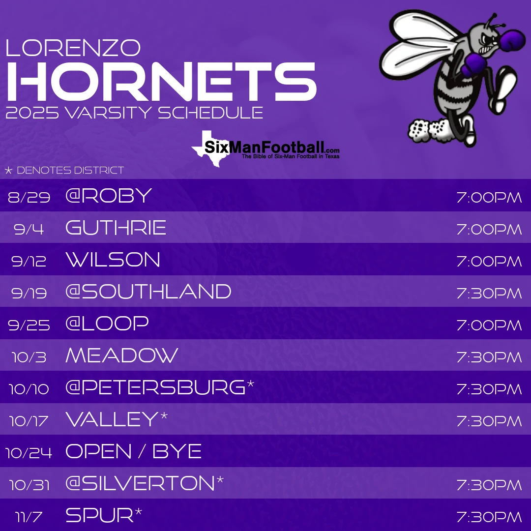 Lorenzo Hornets 2025 football schedule