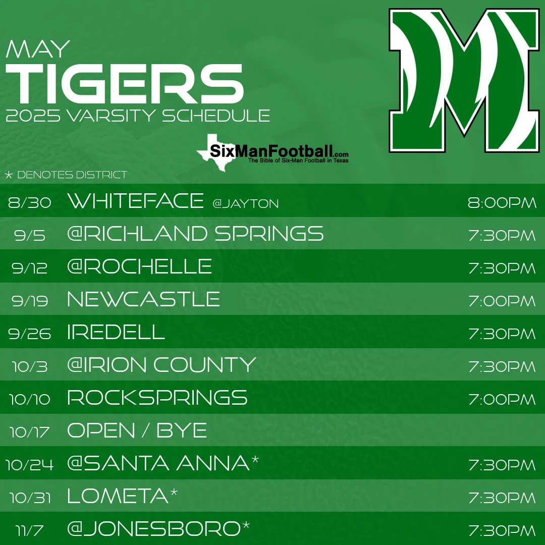 May Tigers 2025 football schedule