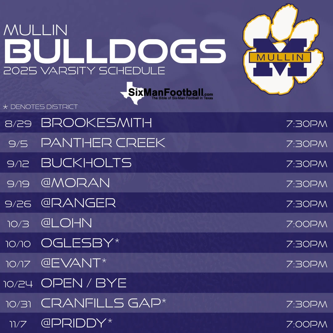 Mullin Bulldogs 2025 football schedule
