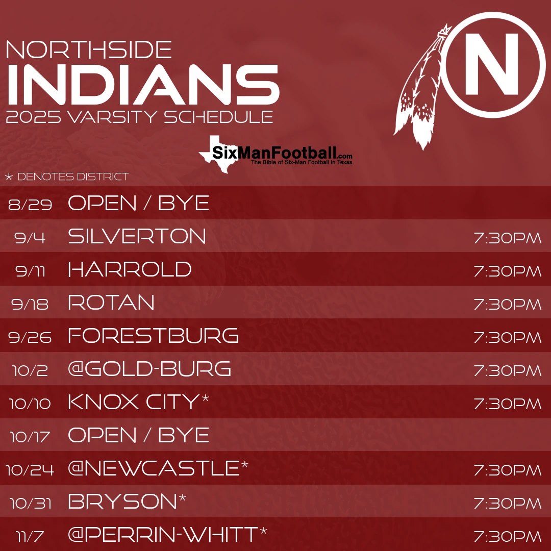 Northside Indians 2025 football schedule