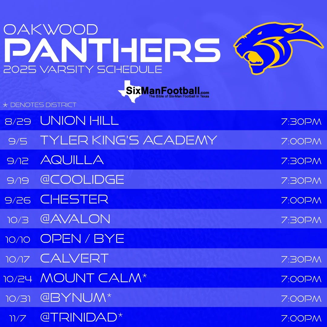 Oakwood Panthers 2025 football schedule