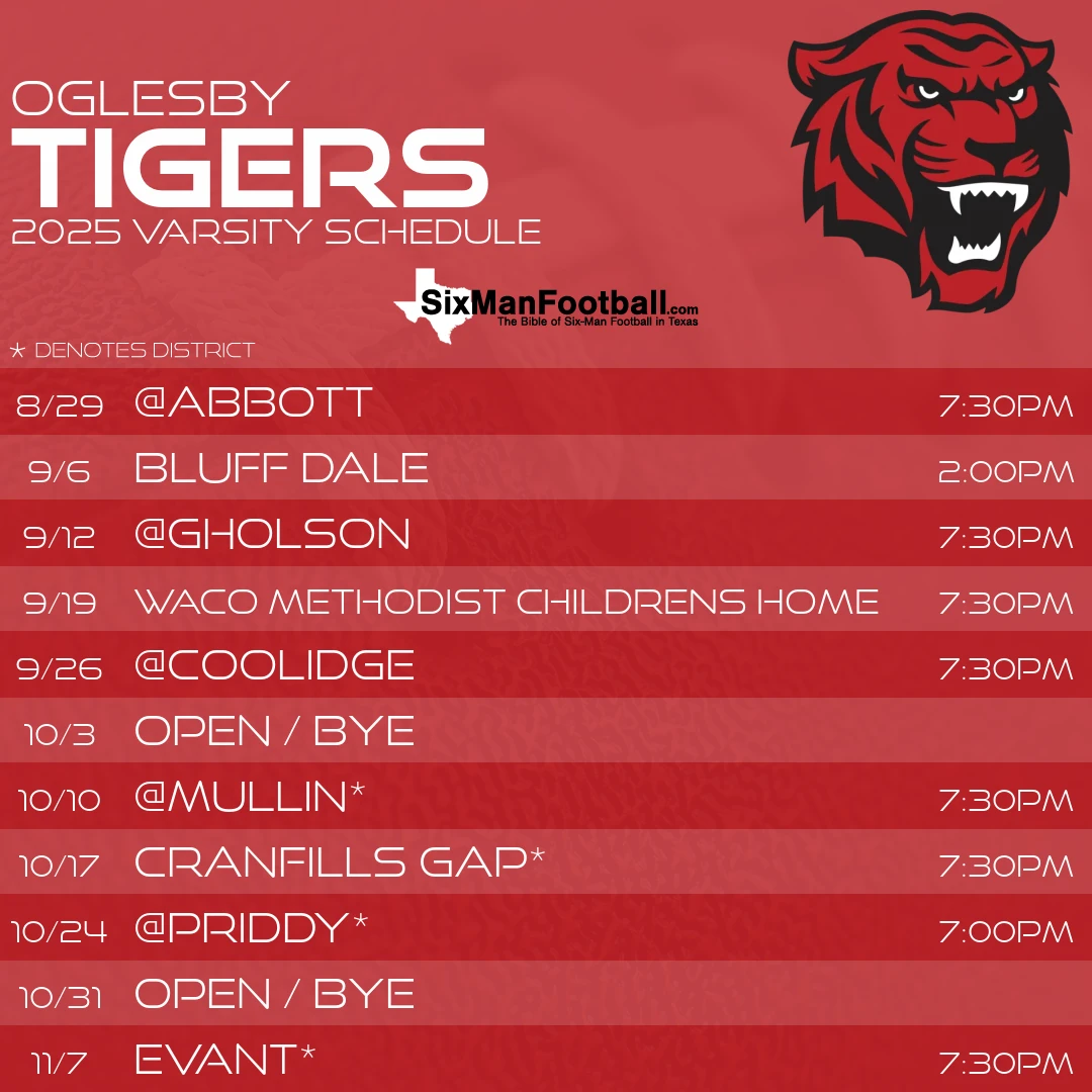 Oglesby Tigers 2025 football schedule