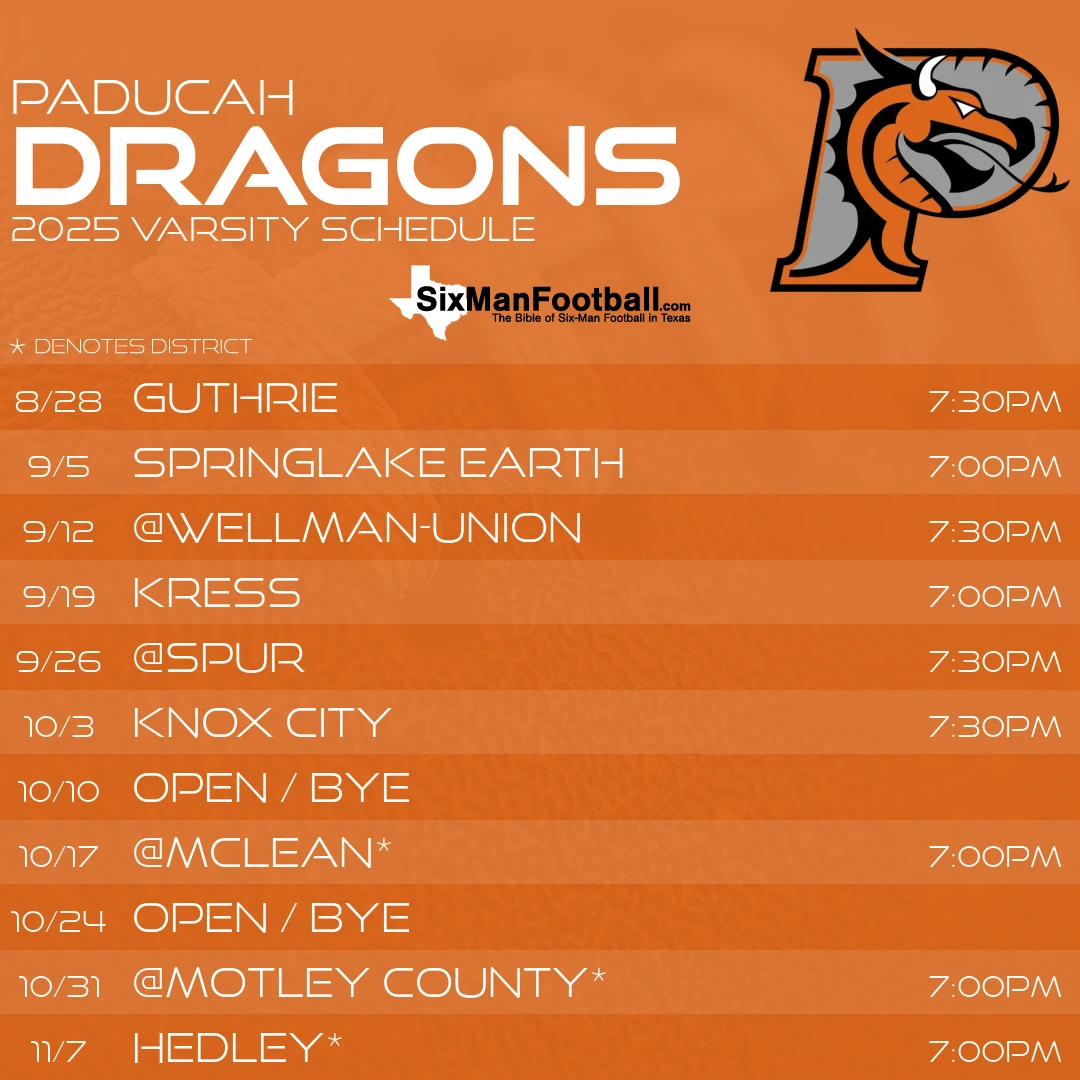 Paducah Dragons 2025 football schedule