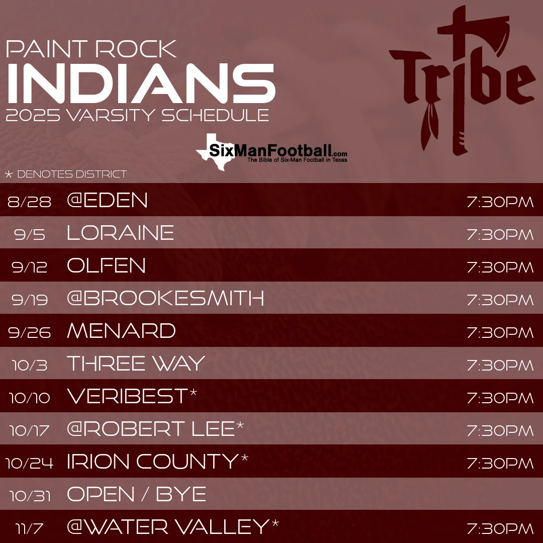 Paint Rock Indians 2025 football schedule