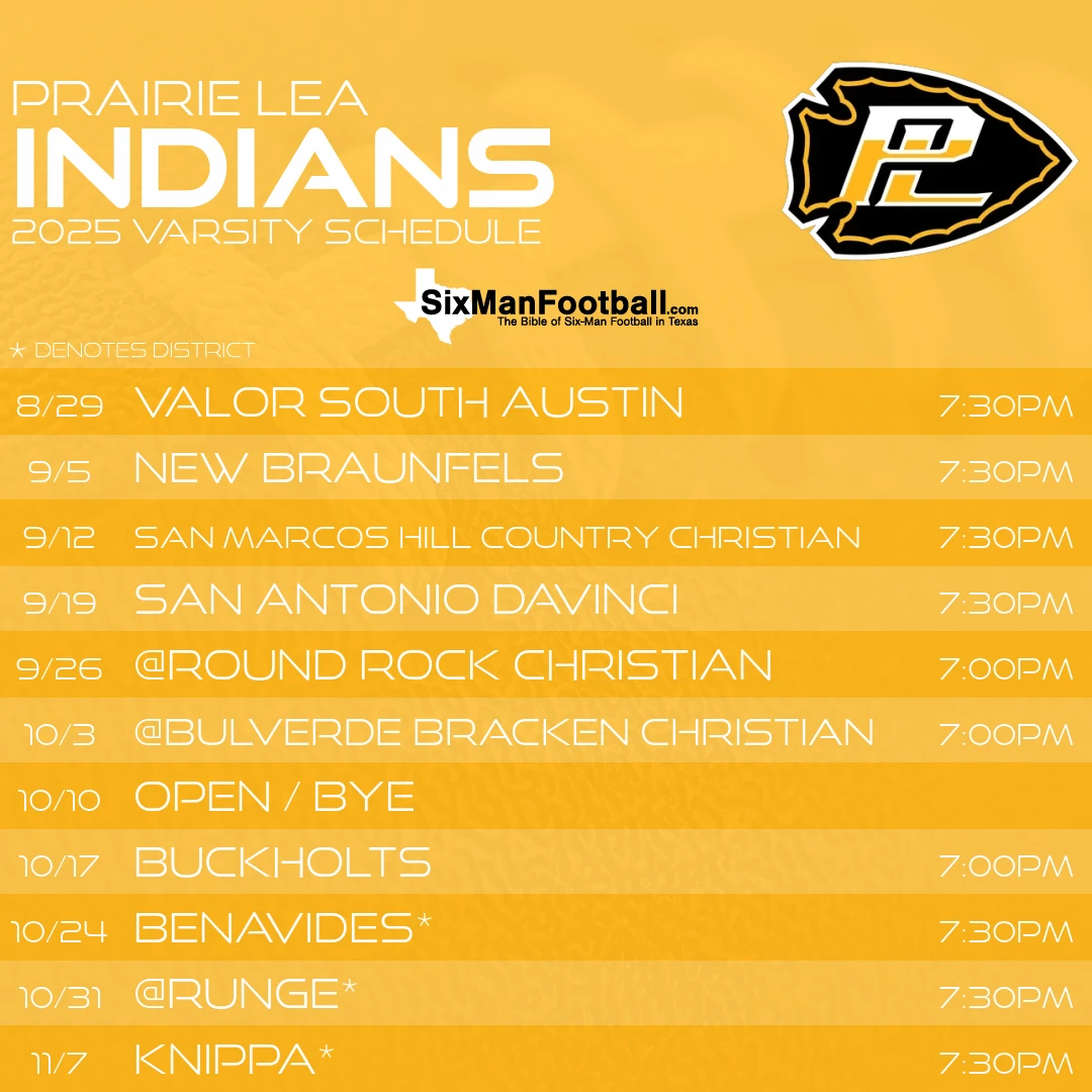 Prairie Lea Indians 2025 football schedule