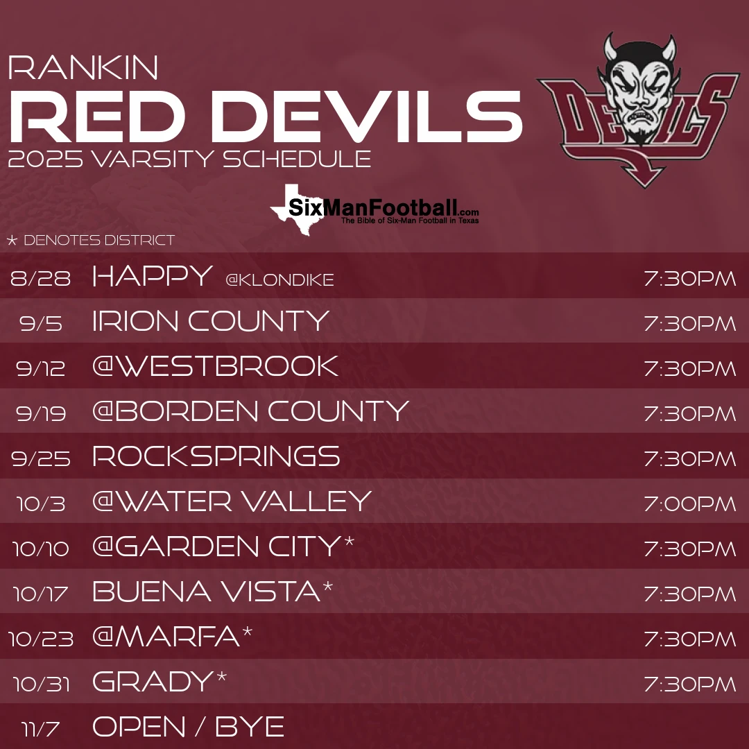 Rankin Red Devils 2025 football schedule