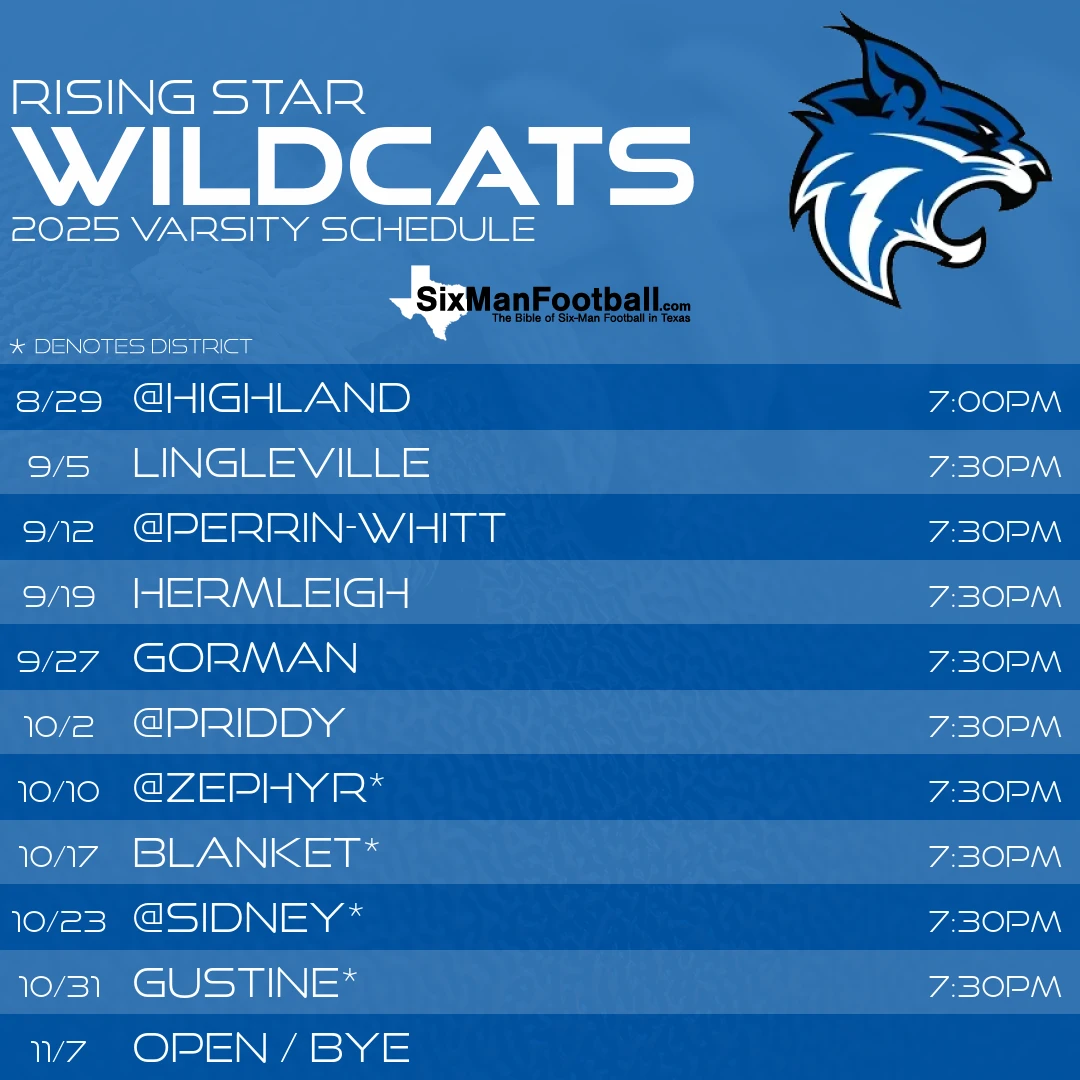 Rising Star Wildcats 2025 football schedule