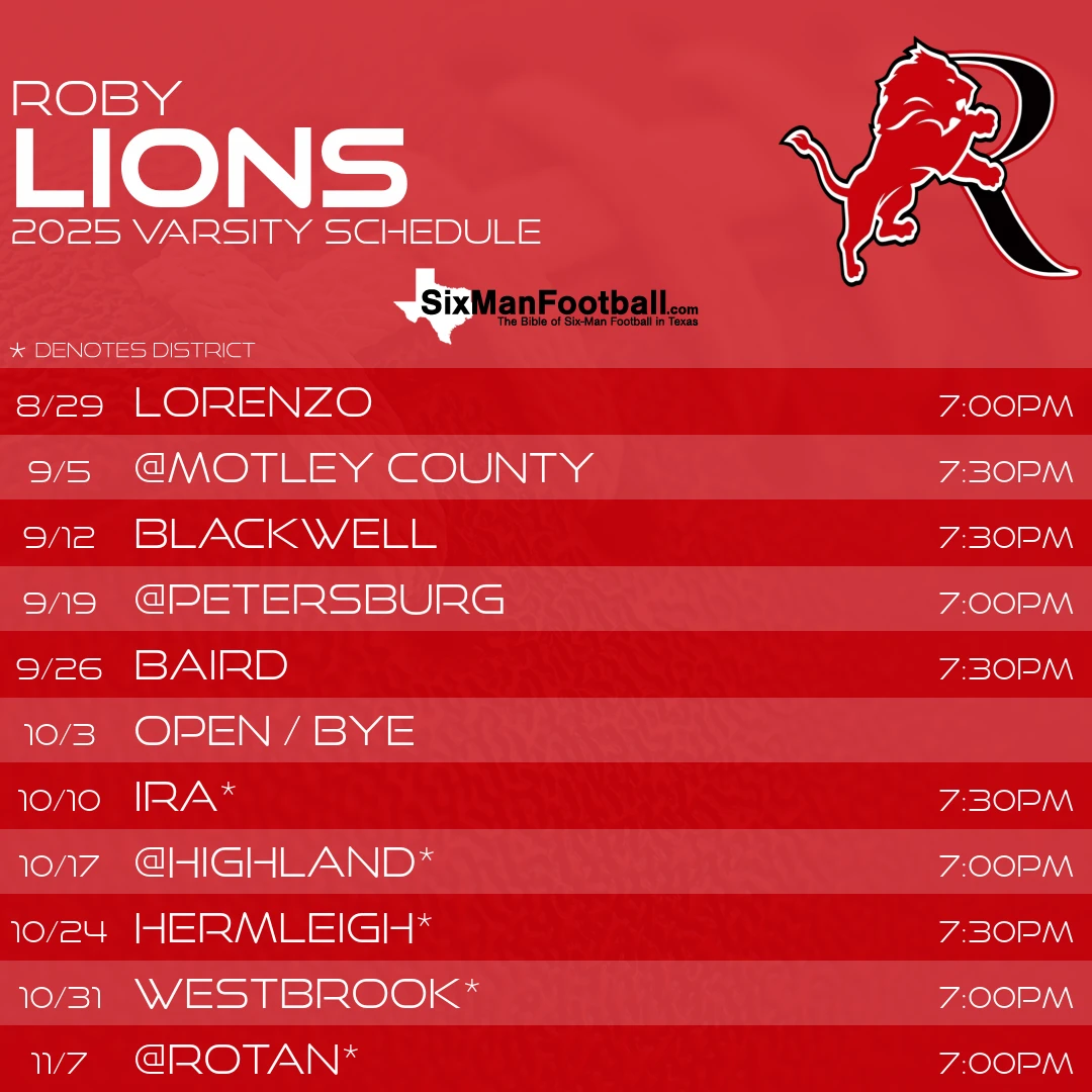 Roby Lions 2025 football schedule