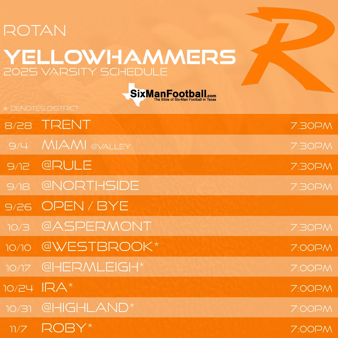 Rotan Yellowhammers 2025 football schedule