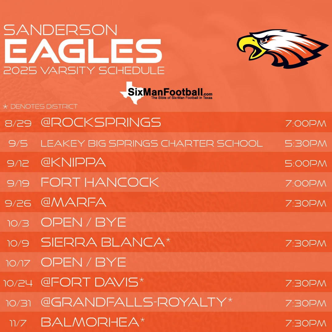 Sanderson Eagles 2025 football schedule