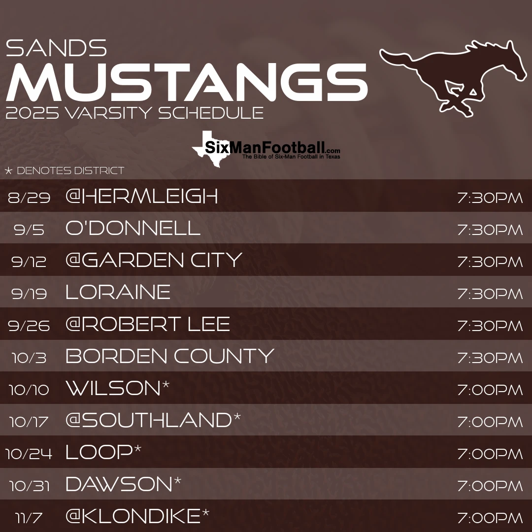 Sands Mustangs 2025 football schedule