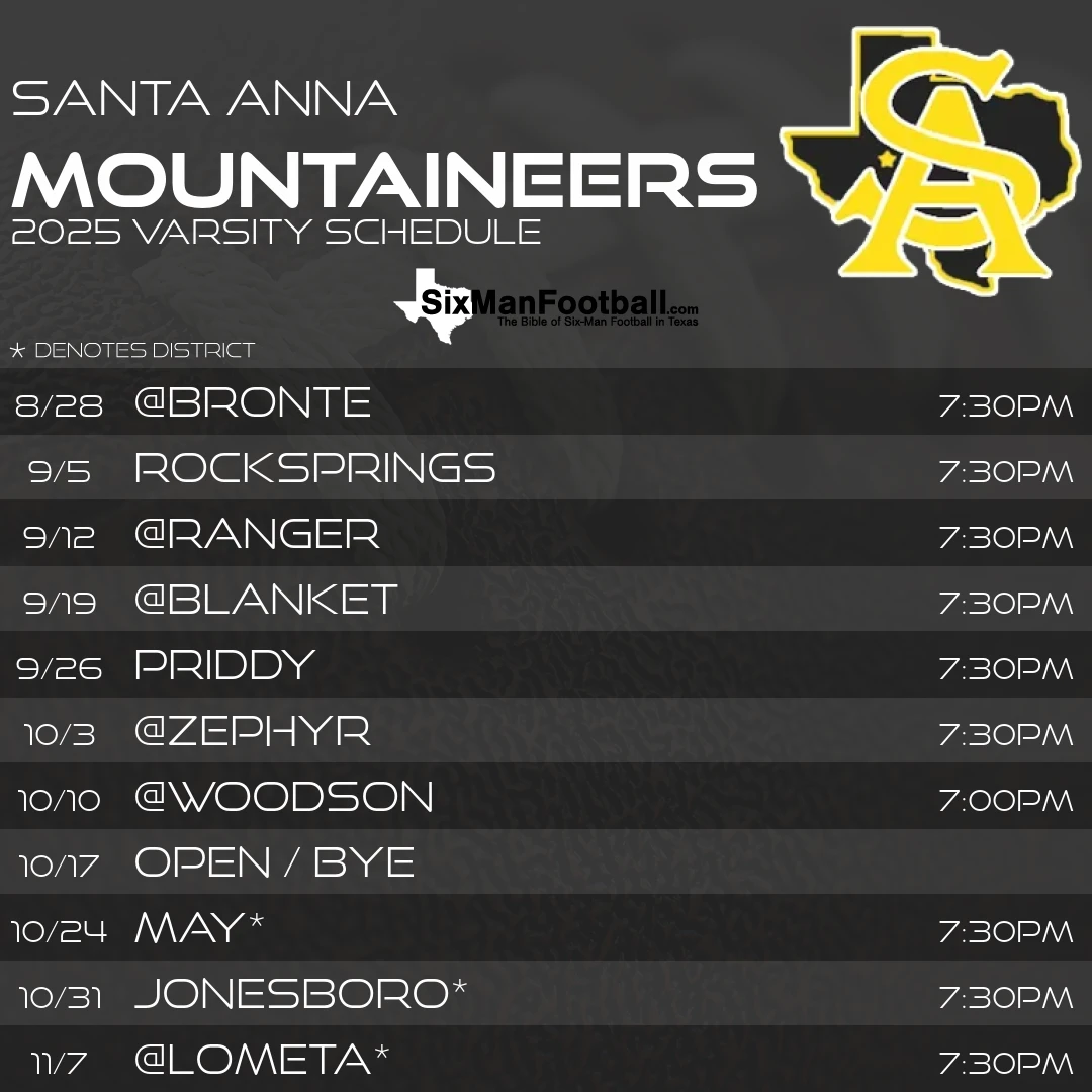 Santa Anna Mountaineers 2025 football schedule