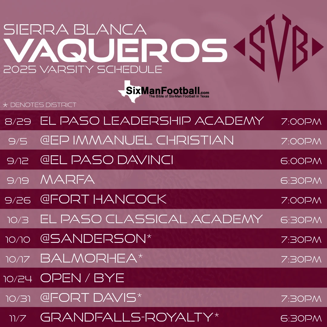 Sierra Blanca Vaqueros 2025 football schedule