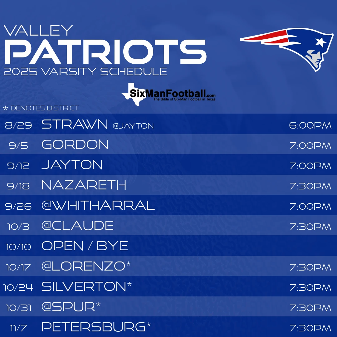 Valley Patriots 2025 football schedule