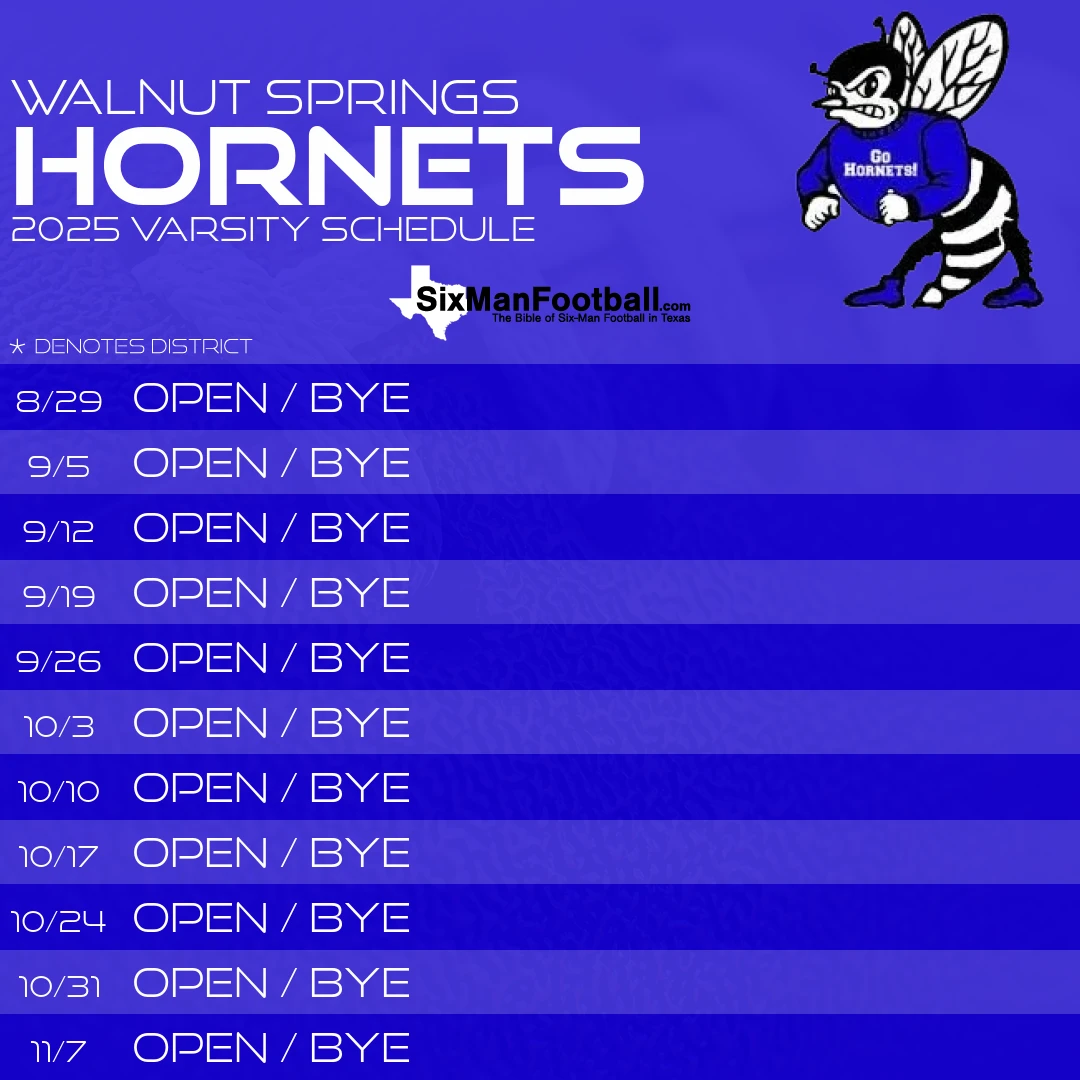 Walnut Springs Hornets 2025 football schedule