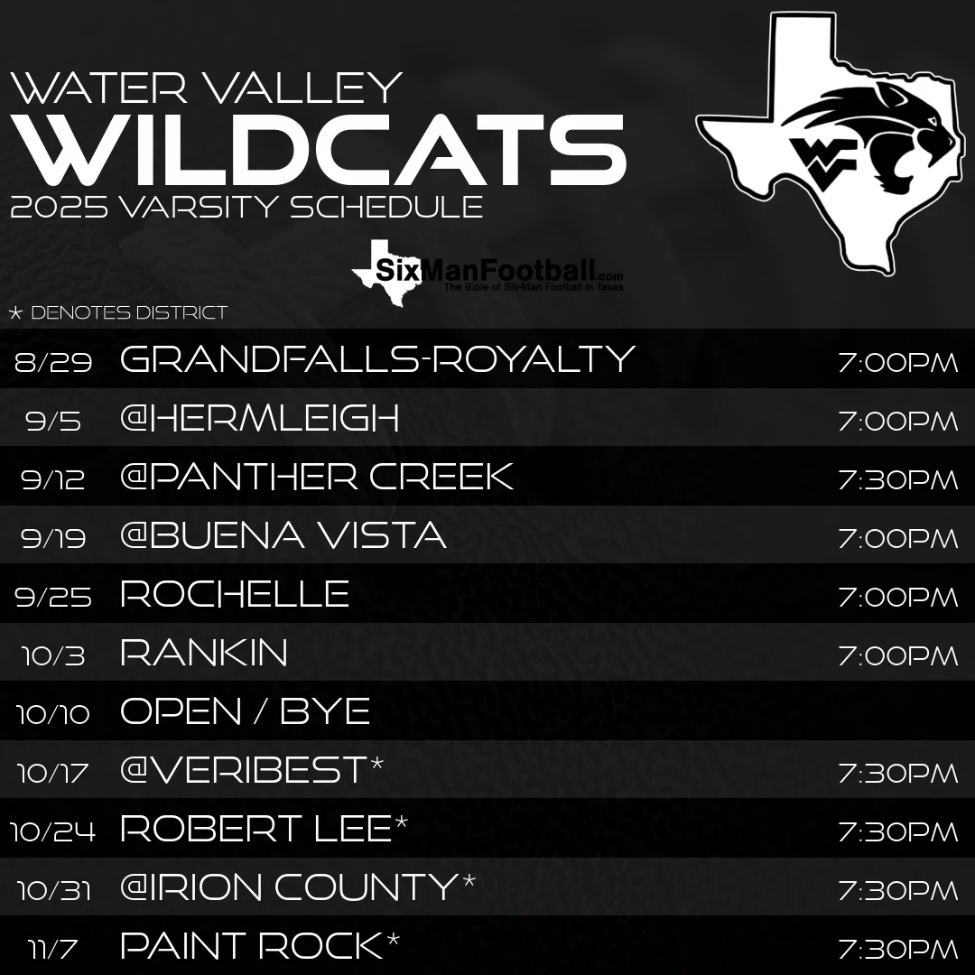 Water Valley Wildcats 2025 football schedule
