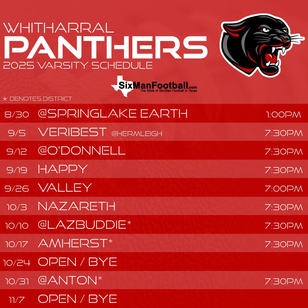 Whitharral Panthers 2025 football schedule