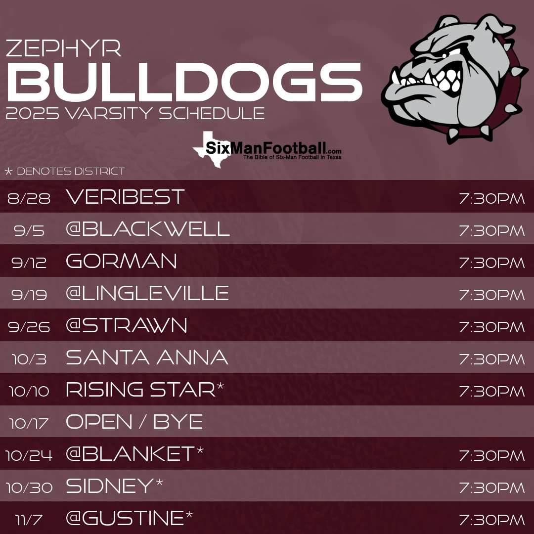Zephyr Bulldogs 2025 football schedule
