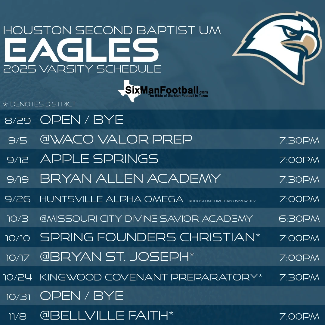 Houston Second Baptist UM Eagles 2025 football schedule